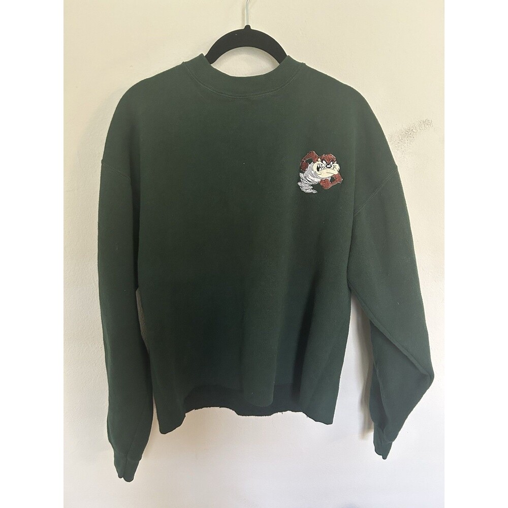 Women’s Vintage 90s Green Looney Tunes Sweatshirt Size Large Tasmanian Devil